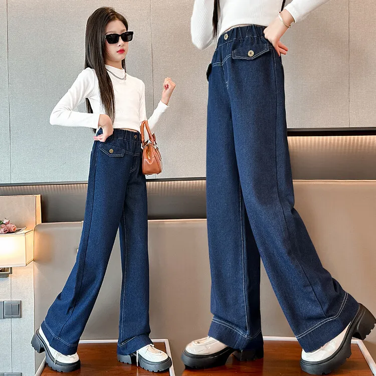 Girls Pants 2024 New Fall Girls Big Childrens Fall Clothing Burst Foreign Fashion Casual Childrens Wide-leg Pants Cool All-match