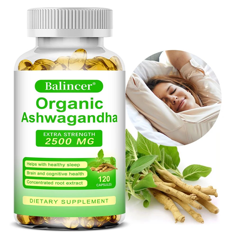 Ashwagandha Root Extract Capsules 2500mg, Stress Relief, Sleep Focus Brain Energy & Mood Support, Non-GMO Vegan 30/60/120 Caps