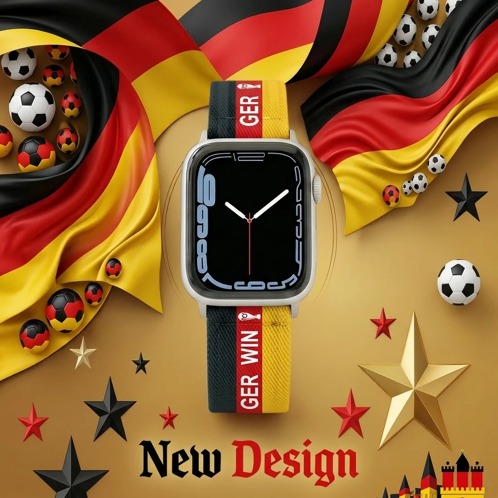 Soccer Fan Sport Band Compatible with Apple Watch 49mm 45mm 44mm 42mm, Adjustable German Flag Theme Strap Compatible for iWatch