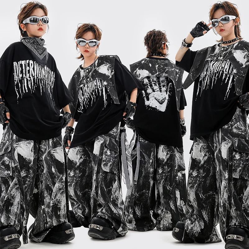 

Kids Hip Hop Clothing Sets Gradient Color Short Sleeve T-shirt + Pants Boys Street Dance Costumes Girls Jazz Performance Suit