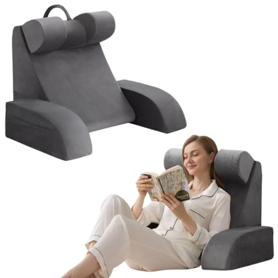 

Подушка для чтения и отдыха в постели для взрослых, с подлокотниками, средняя, 19 дюймов, серая, для поддержки спины при игре, отдыхе и просмотре ТВ