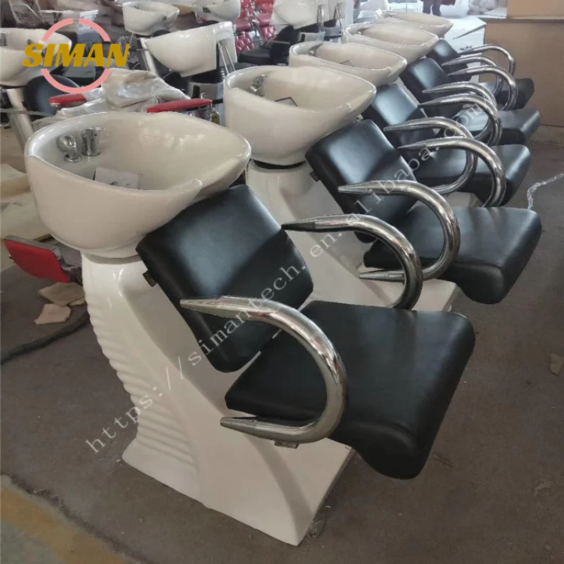 custom.Siman Synthetic Leather Reclining Backwash Shampoo Chair with Pedestal Basin Barbershop and Hotel Featuring Massage F