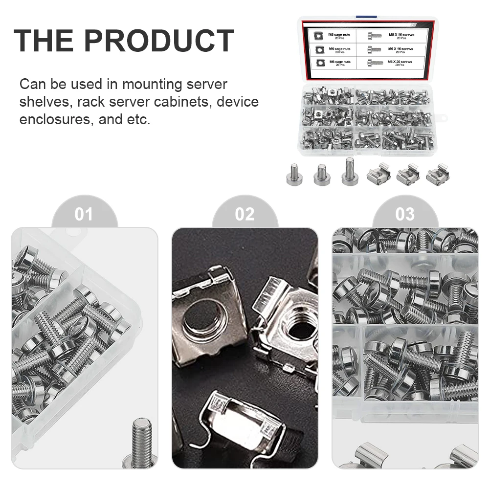 

Cage Nuts Screws Set Carbon Steel Nickel Plated Anti Rust Server Rack Mounting Hardware Computer Cabinet Accessories