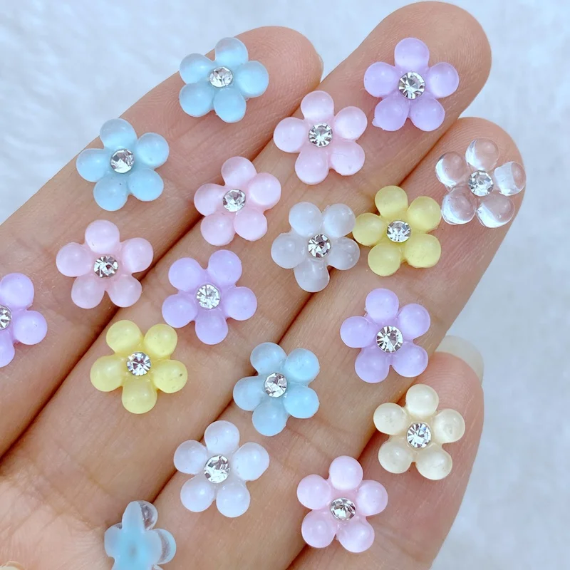 30Pcs New Cute Mini 9mm Diamond Flower Shape Series Flat Back Manicure Parts Embellishments For Hair Bows Accessories