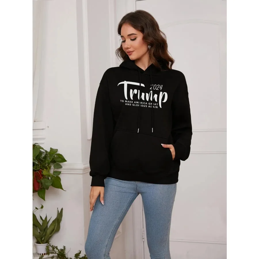 Basic Women Casual Hooded Sweatshirt Autumn Winter Padded Long Sleeve Alphabet Printed Top Oversize