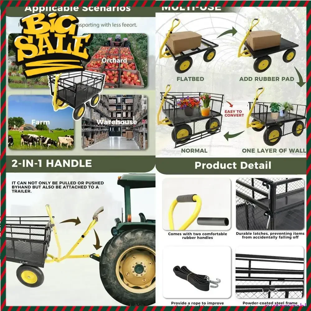 

Горячая распродажа! Прочная садовая тележка грузоподъемностью 1400 фунтов со съемными сетчатыми боковинами и большой вместимостью для продуктов и уличных работ.