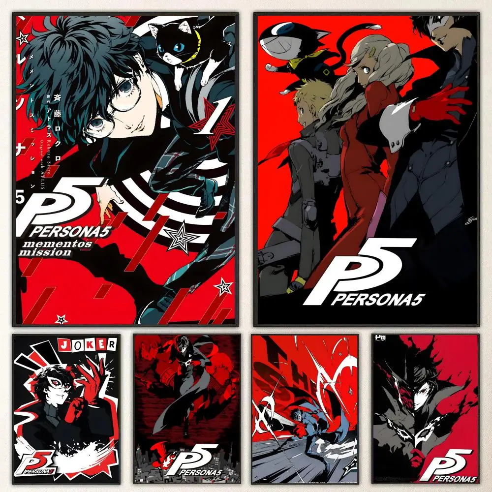 Affiche autocollante du jeu Persona 5, autocollant en papier imperméable, décoration murale pour café, bar, chambre