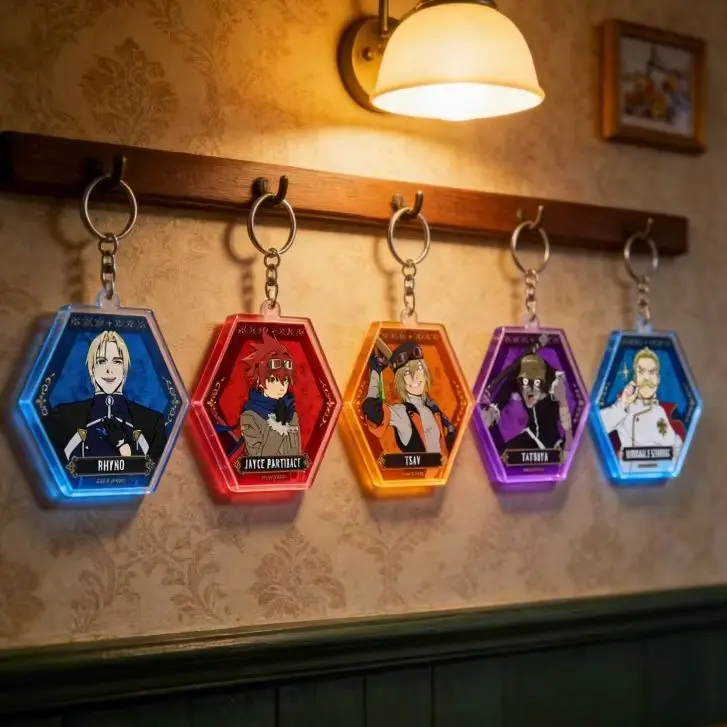 10PC Sentenced to Be a Hero Anime Rhyno Jayce TATSUYA 6CM Acrylic Keychain Pendant Bag Car Keychain Pendant Present Firend Gifts