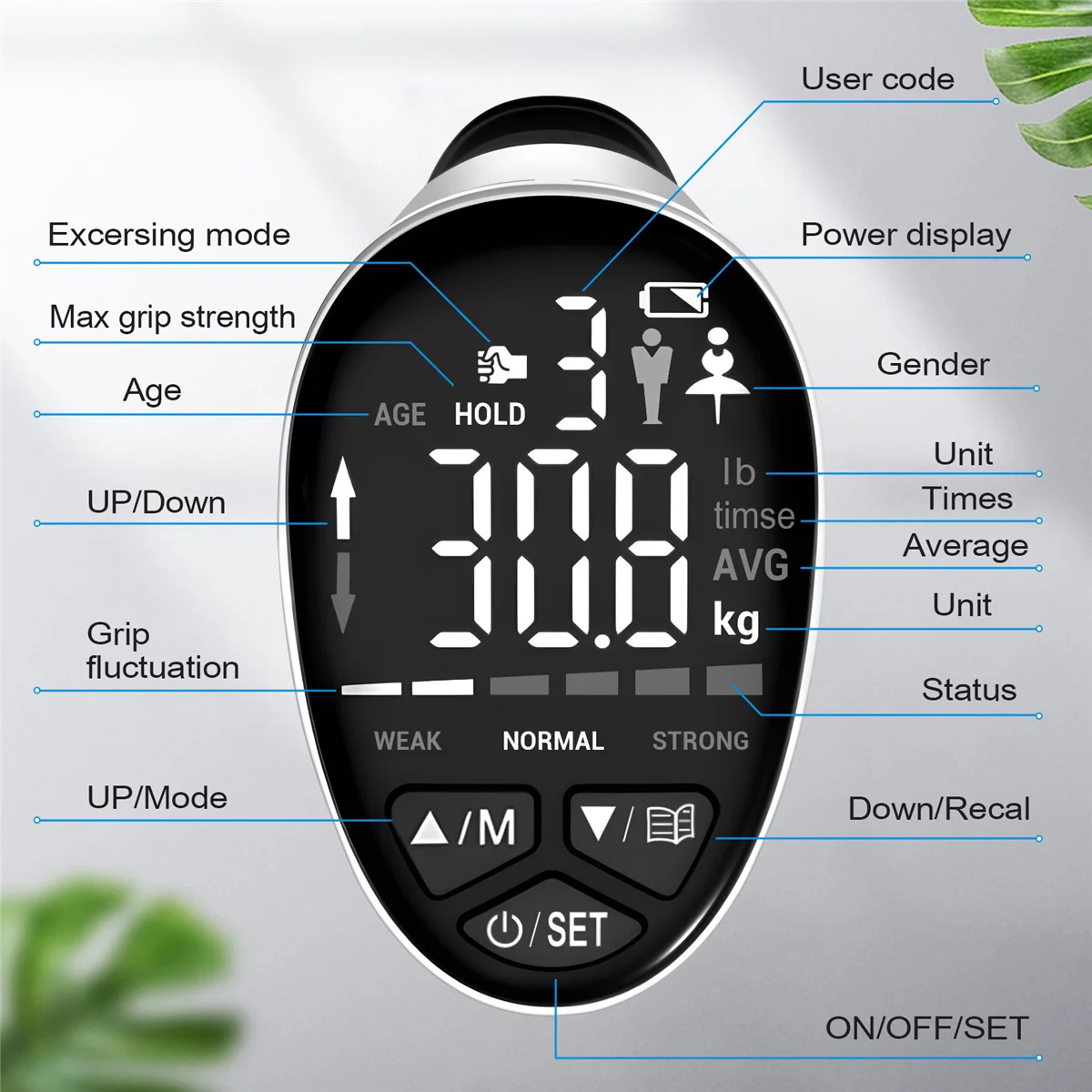 UJVS-Grip Strength Trainer, Grip Strength Tester Urządzenie do ćwiczeń chwytu Automatyczne przechowywanie Cyfrowy dynamometr dłoni