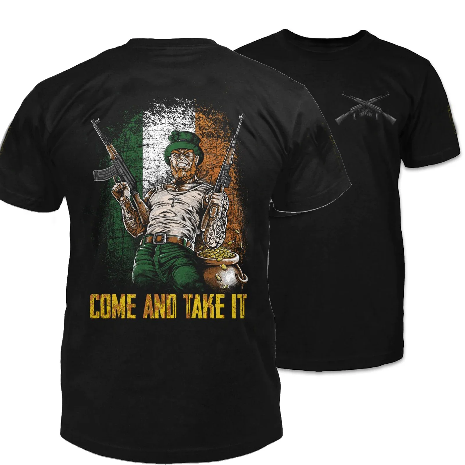 

Come and Take It. Creative Design Irish Style Hold Guns Rights T-Shirt. Summer Cotton O-Neck Short Sleeve Men's T Shirt New Size
