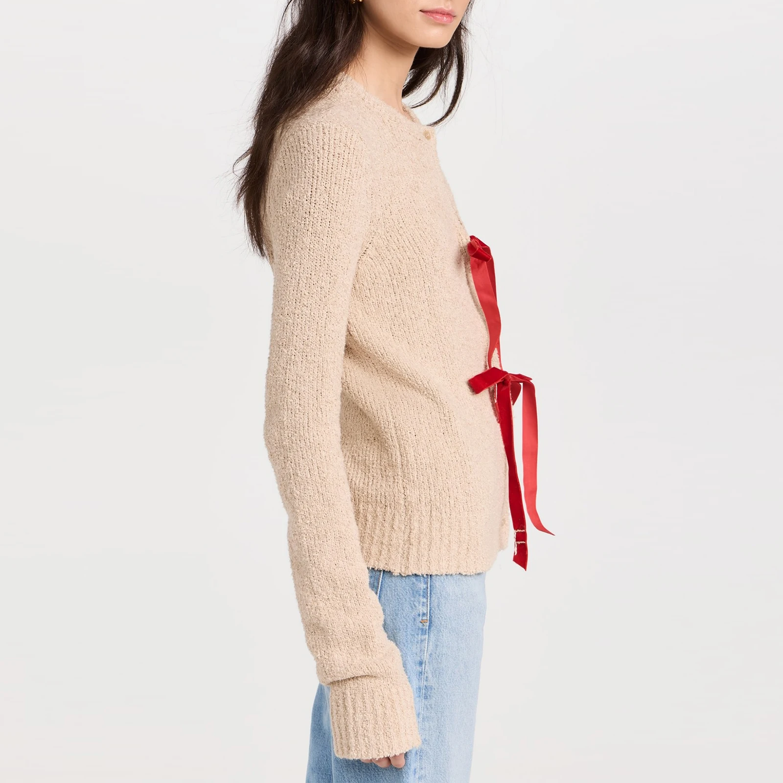 Cardigan en tricot à manches longues avec fermeture boutonnée sur le devant pour femmes, pulls ajustés avec nœud, fermeture sur le devant, cardigan en tricot, document d'abonnés