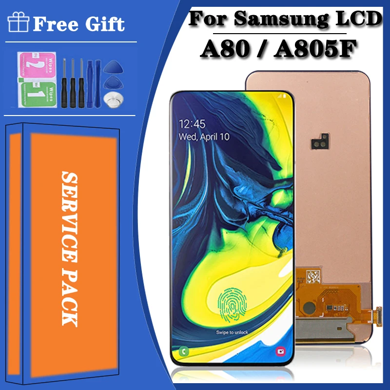 Super AMOLED For Samsung  A80 A805 A805F LCD display Touch Screen Digitizer Assembly with Fingerprint For Samsung A90 LCD