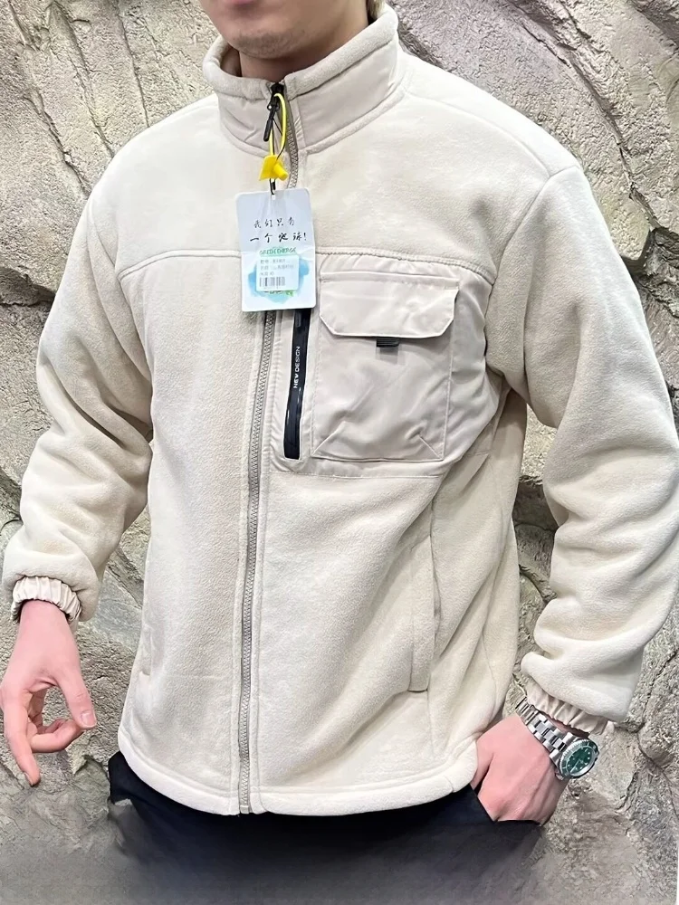 

Теплая флисовая куртка с воротником-стойкой для мужчин, повседневная, приталенная, из полиэфирного волокна, с длинными рукавами, на молнии, молодежная верхняя одежда