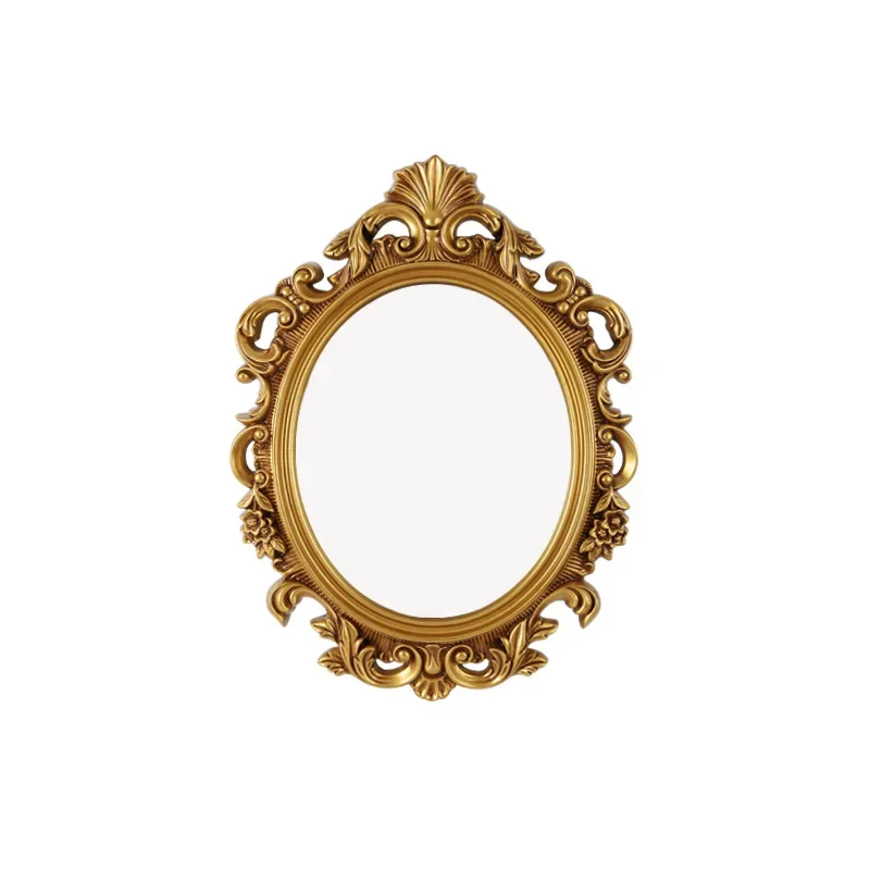 

European retro bathroom mirror, oval carved toilet vanity mirror, French wall hanging decoration