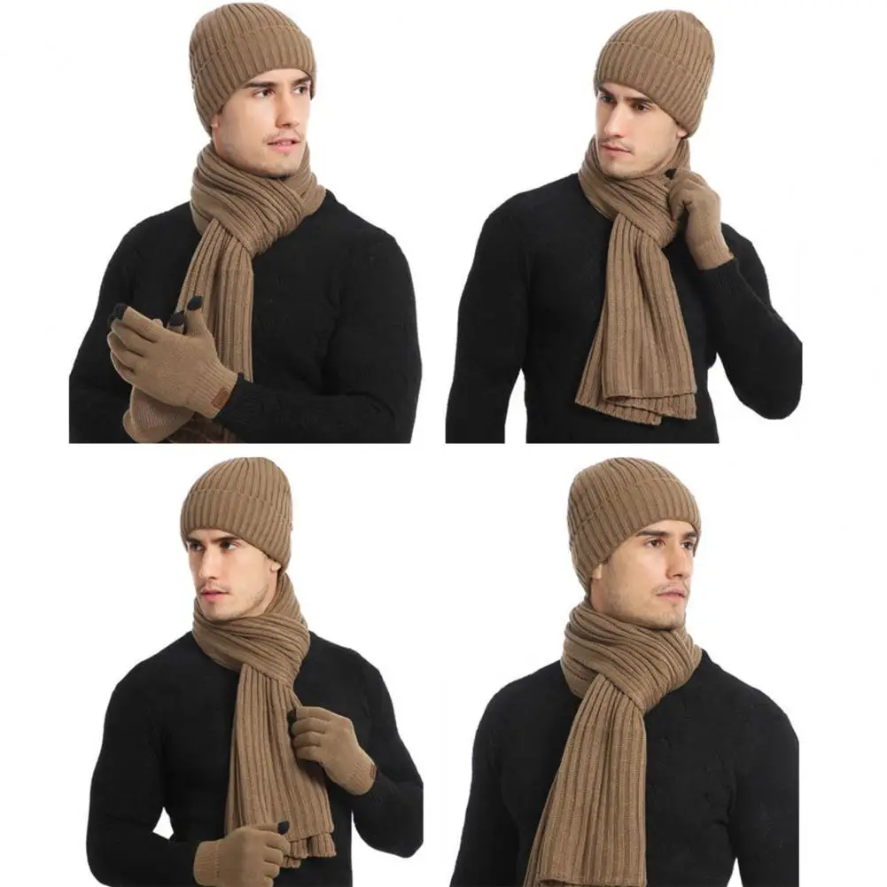 Hat Scarf Gloves Set Comfortable Touch Hat Scarf Gloves Set 3-piece Winter Hat Scarf Gloves Set for Unisex Striped Solid Color