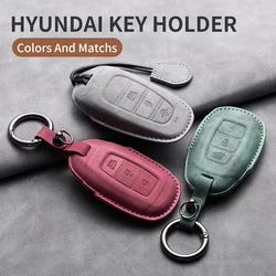 New Fashion Leather Car Key Fob Case Cover For hyundai Tucson Accent I30 I30N IX35 I40 I20N Kona Santa Elantra Creta 2024 Car
