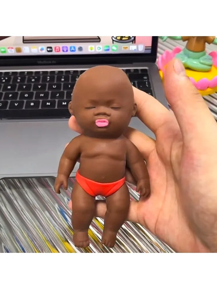 Palm Toy Natasha Kleine Schwarze Puppe Entspannungsspielzeug Gummi-Schwarze Puppe Knetspielzeug mit Musik Langsam Rückfedernd Druckentlastend Kleines Geschenk