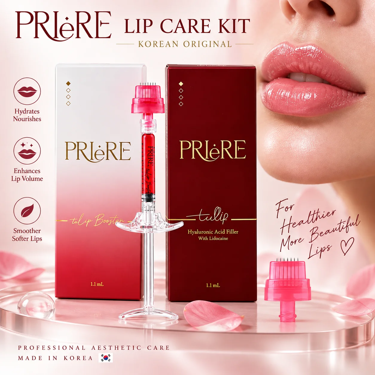 Lip Booster Kit 1.1ml Prefilled Syringe With 12 Pin Pro infusion Needle Cartridge Glossy LiP Care Tool Bacio Tip Alternative