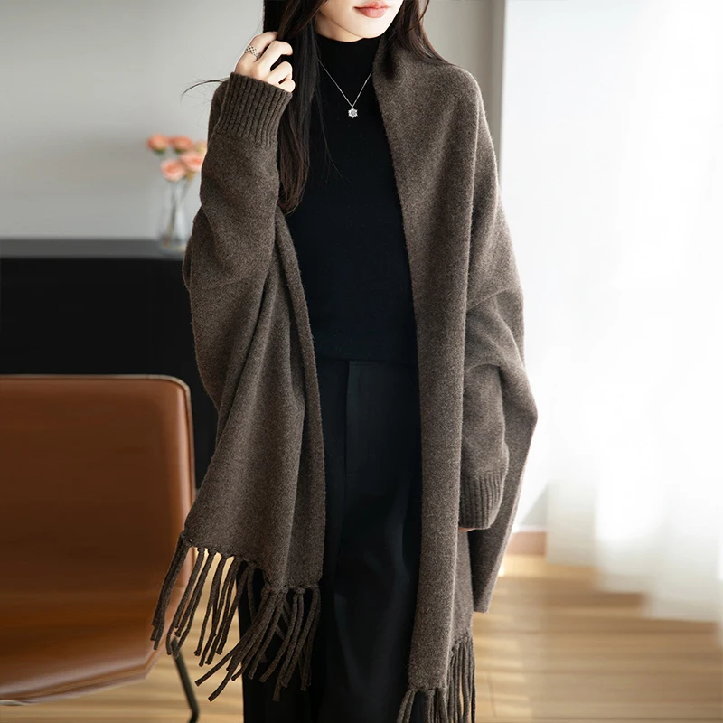 

BELIARST модная женская шаль с кисточками из 100% мериносовой шерсти вязаный шарф в корейском стиле осень-зима теплый и стильный аксессуар