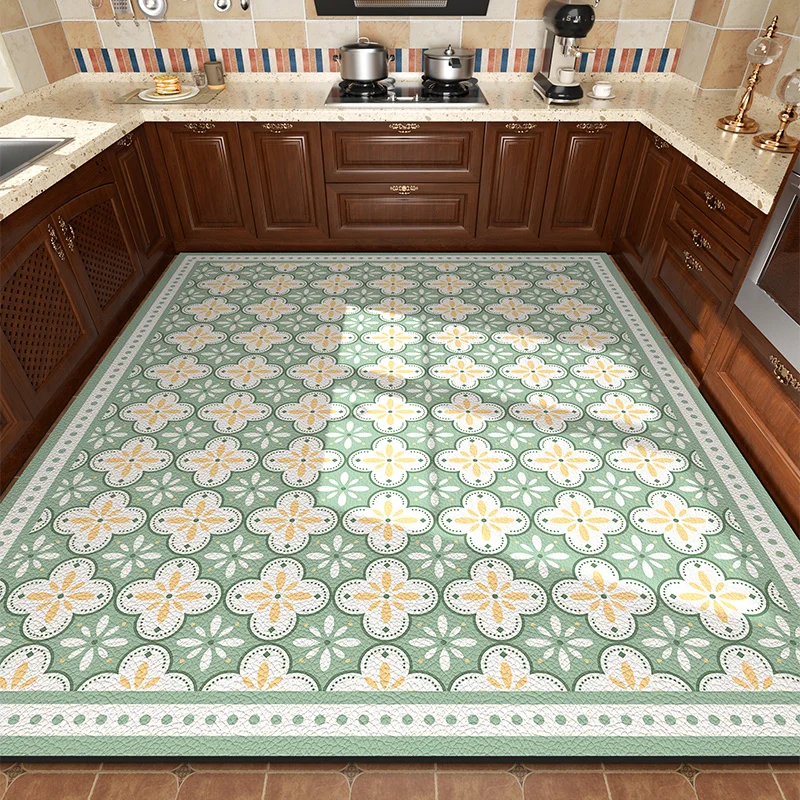 Carpet for Kitchen Pvc Floor Mat Large Size Waterproof Non-slip Carpets Leather Anti-fatigue Foot Mats Retro Home Decoration Rug
