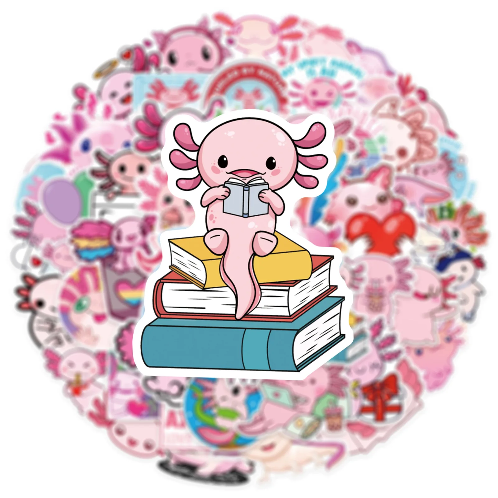 50PCS Cute Cartoon Pink Axolotl Stickers Decals for Kids Toys phone Laptop Notebook Luggage Stationery Diary Stickers Gift