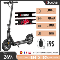 iScooter i9s Electric Scooter 10 Inch Pneumatic Tire Foldable eScooter Max Speed 35km/h 500w Range 30km Electric Kick Scooter