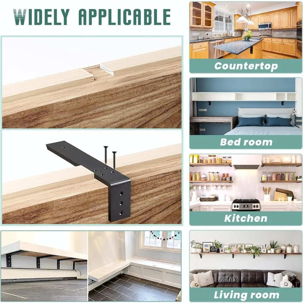 دعامات L من الفولاذ شديدة التحمل لدعم كونترتوب، 3 عبوات، 16 × 6 × 2.5 بوصة، كربيل معدني سميك 3/8 لتركيب رفوف الخشب #5