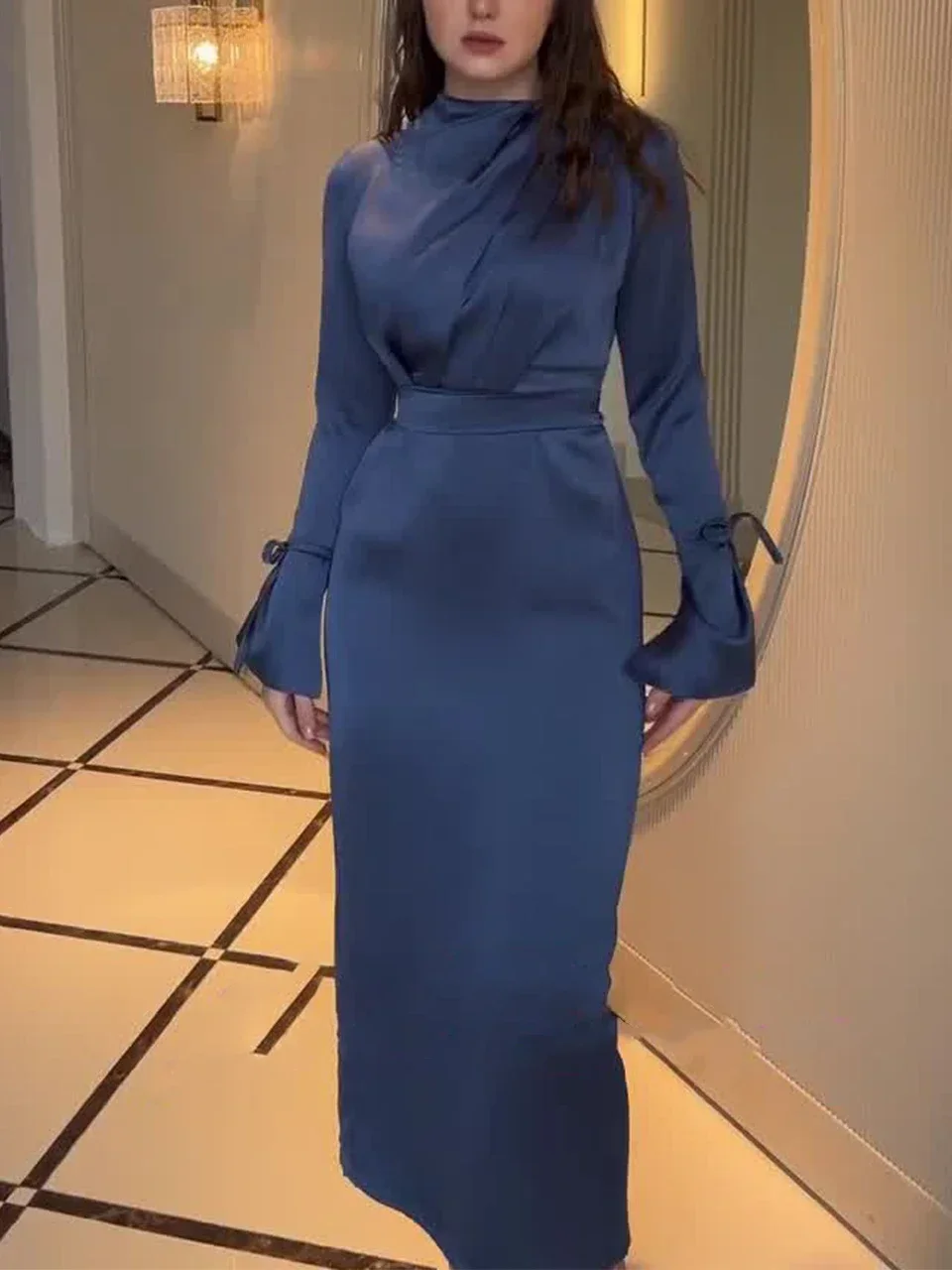 

Атласное женское праздничное платье Ид Мусульманские длинные платья на шнуровке Абая Джалабия Рамадан Дубай Кафтан Ислам Vestidos Арабский халат Марокко