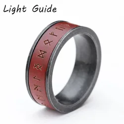 2023 New Vintage Rotatable 316L Stainless Steel Viking Runes Ring With Rosewood Retro Punk Jewelry For Man Women FREE SHIPPING