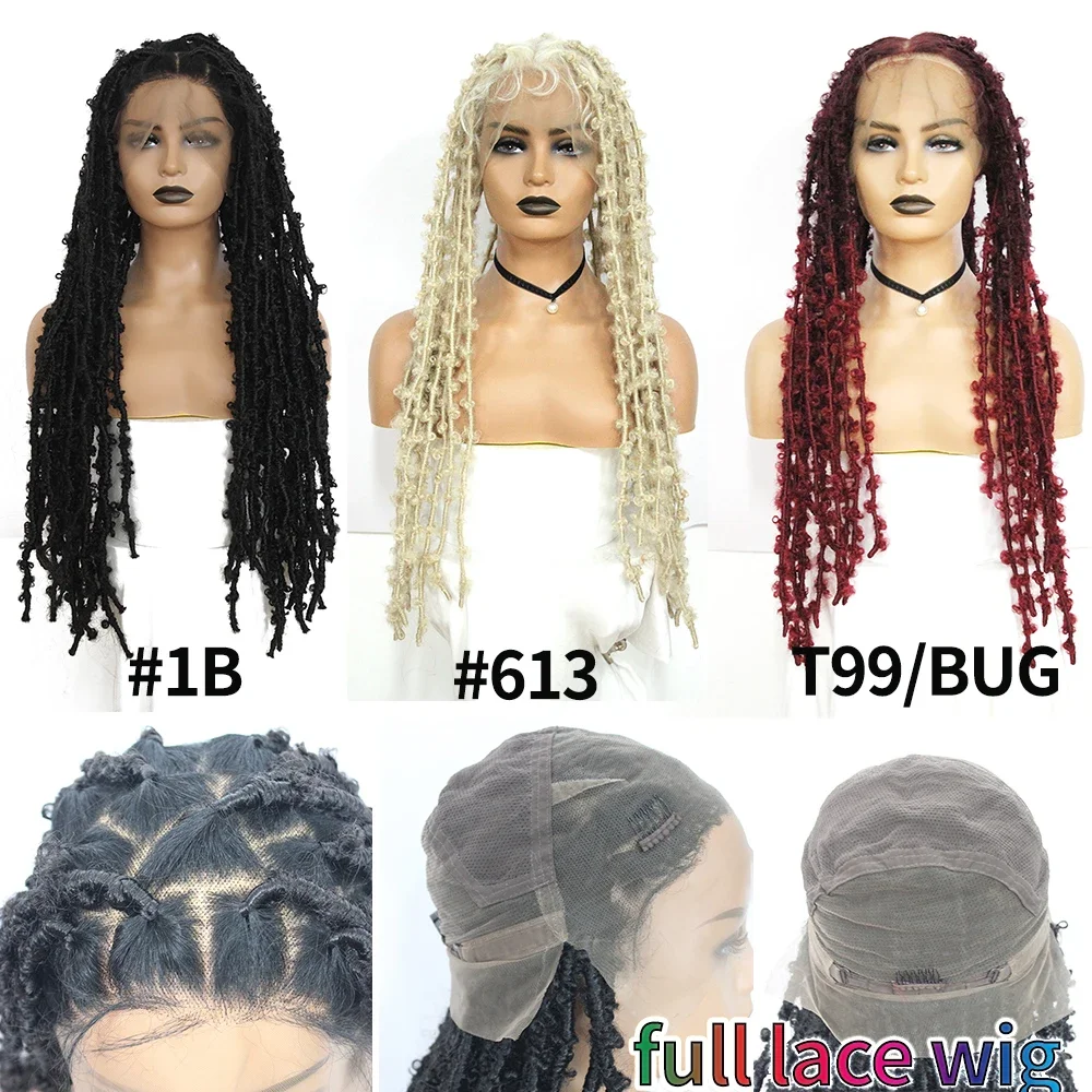 IPARTY Synthetic Full Lace Wig Braided Wigs Distressed Butterfly Locs Faux Locs Braid Wig Long Lace Frontal Wig for Women