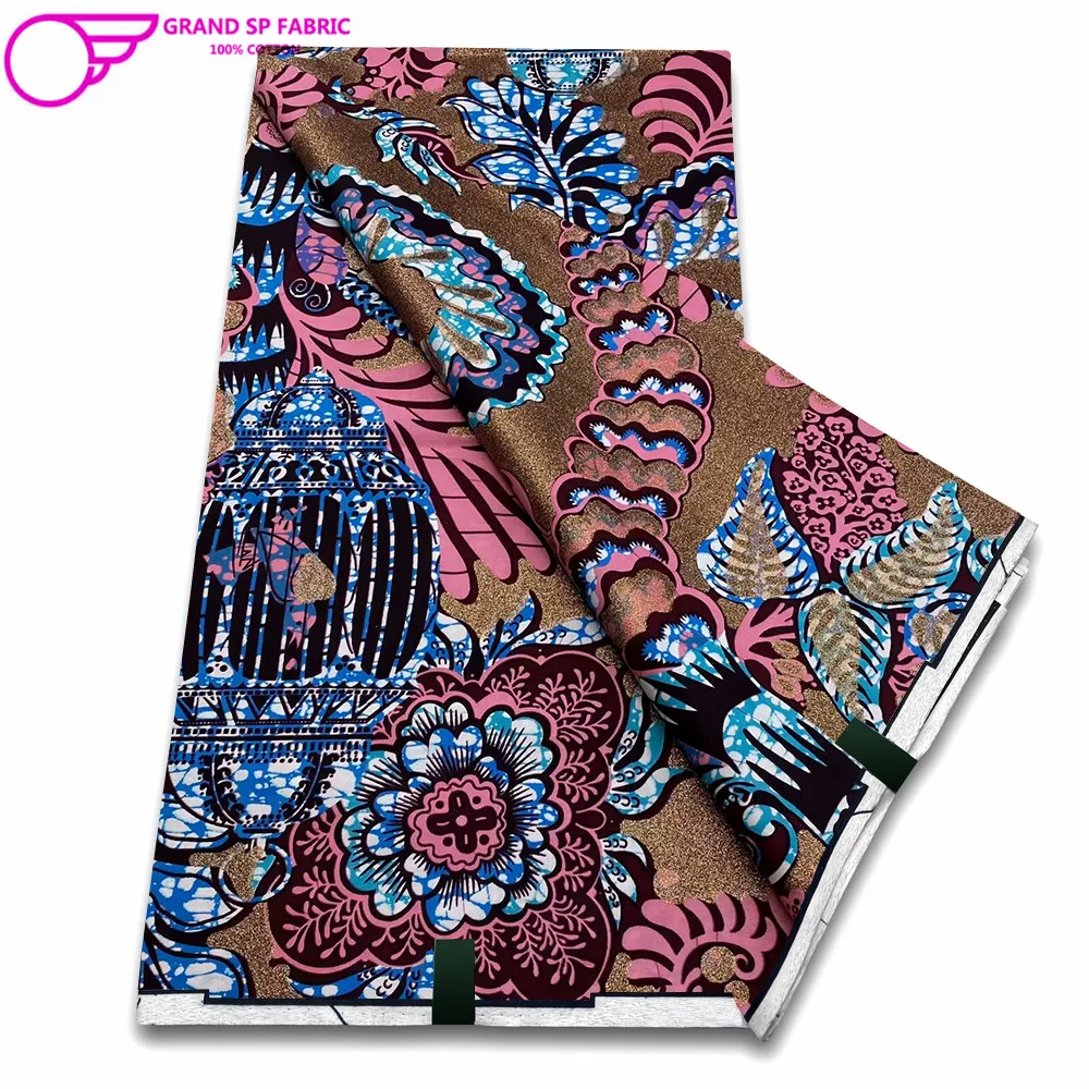 Grand Super Fabric 100% Cotton African Wax Fabric High Quality Wax Print Ankara Fabric For Sewing 6yards Women Fabric FF-1-10