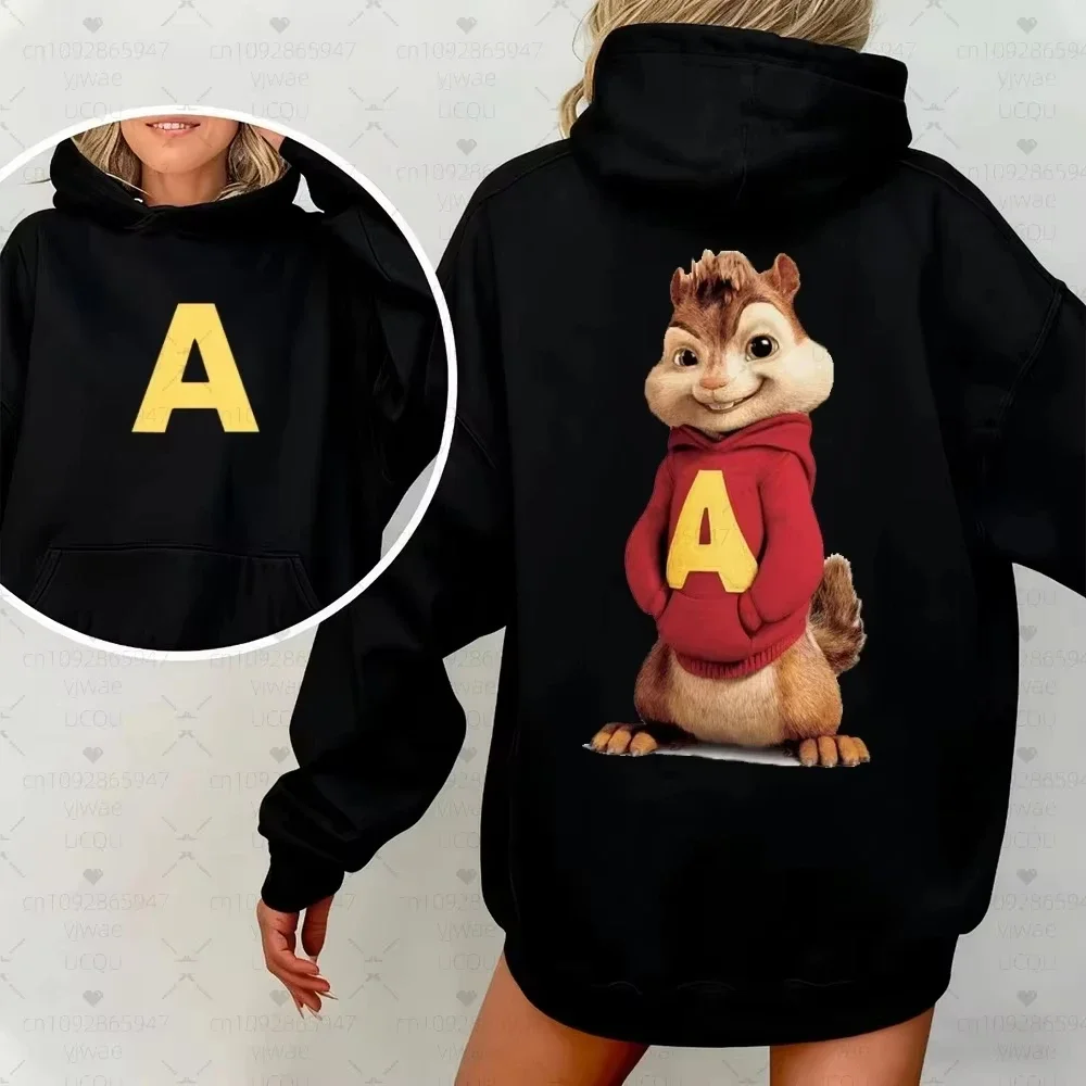 New Soft Comfortable Alvin and the Chipmunks Cartoon Hoodie Ladies Front Back Print Sweatshirt Casual Fashion Hoodies sweatshirt