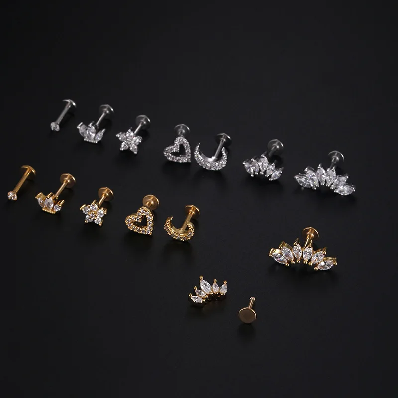 1pc New Arrive 16G Stainless Steel Labret Flat Back Lip Ring Tragus Helix Earring Stud Lip Piercing Wholesale Piercing Jewelry