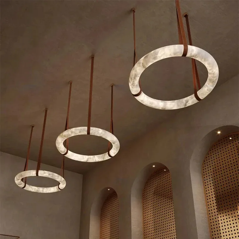 

Modern minimalist imitation marble living room dining room pendant light creative circle circular ring resin hotel bar lighting