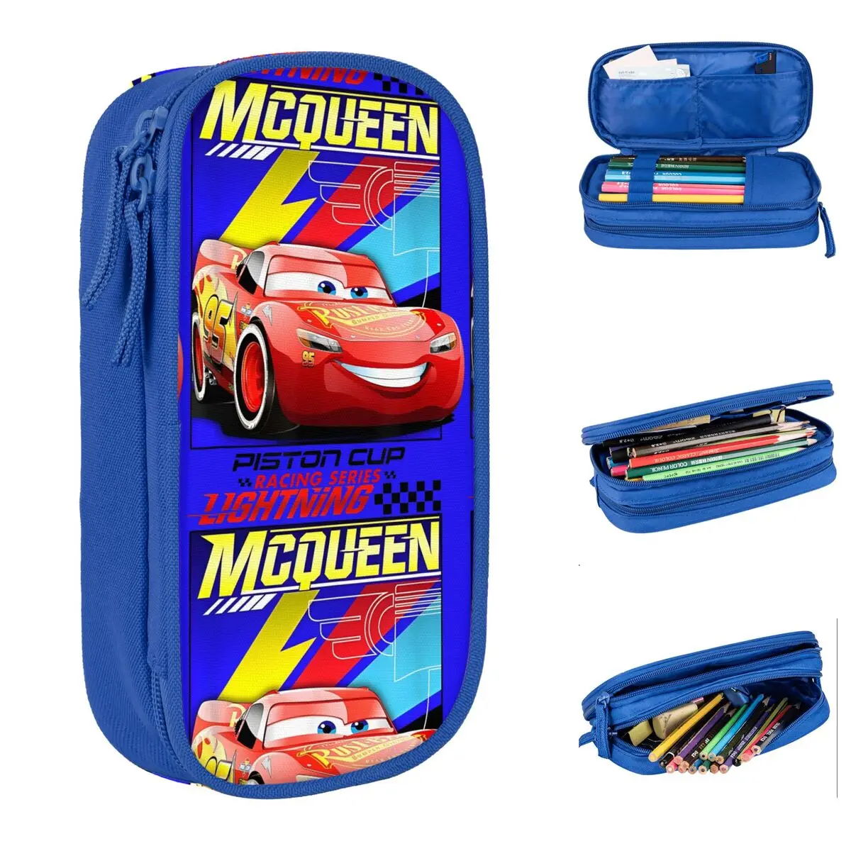 Cars Lightning McQueen Piston Cup Poster Pencil Cases Pen Bag for Student Large Storage Students School Zipper Pencilcases