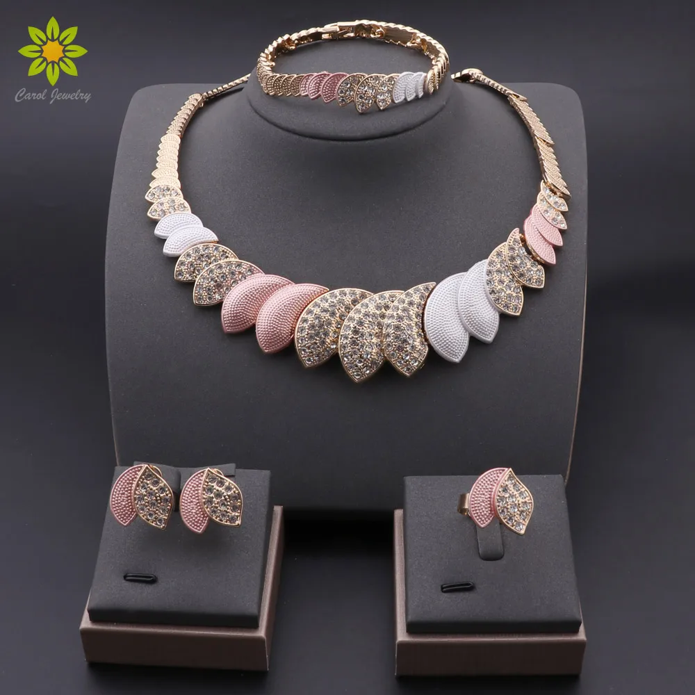 

Women Bridal Jewelry Sets African Multicolor Necklace Earrings Bracelet Ring Jewelry Set Nigerian Wedding Jewelry Set