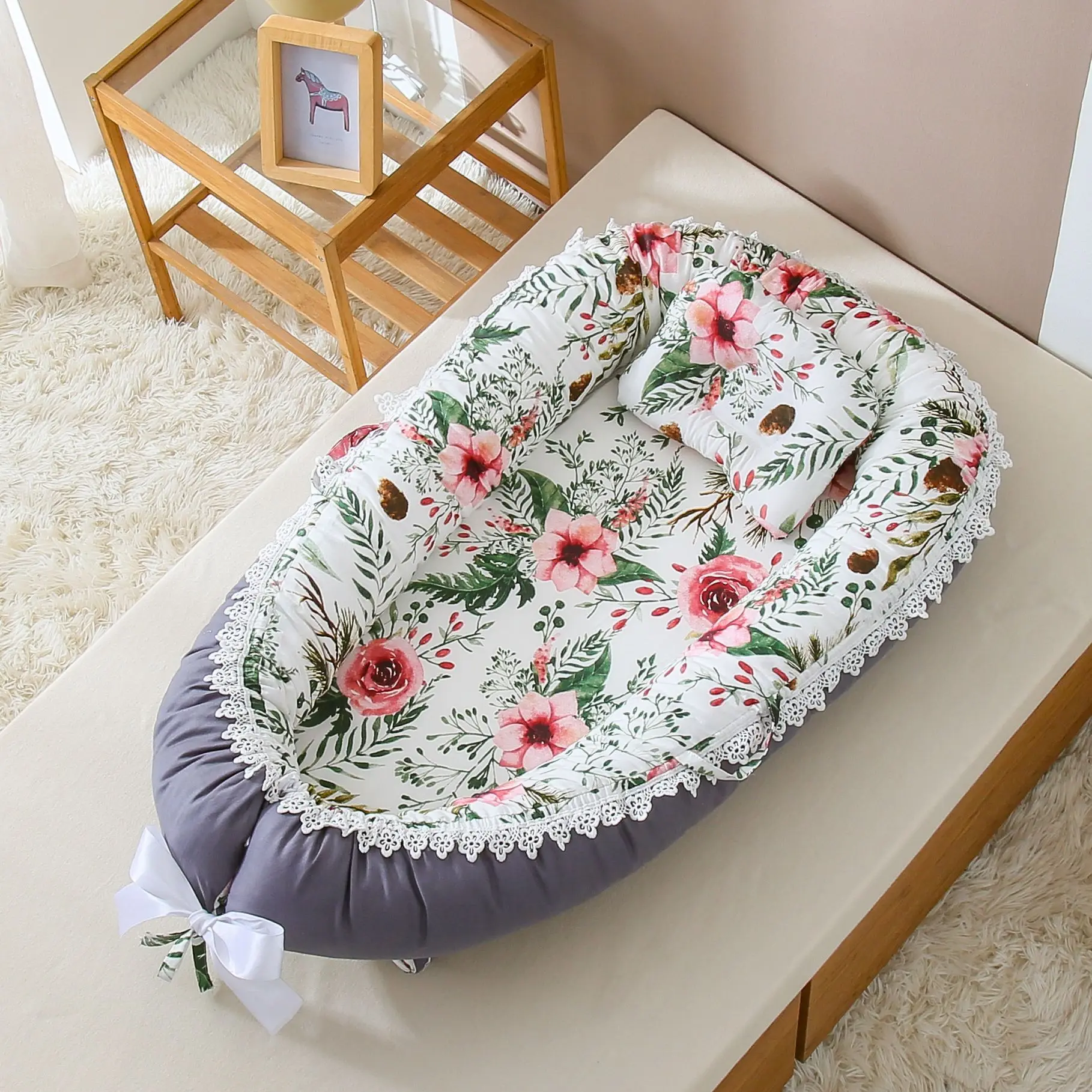 

Portable Baby Crib Bed Newborn Travel Cot Baby Nest Bed with Pillow Newborn Things Cotton Bassinet Infant Sleeping Pod For 0-12M