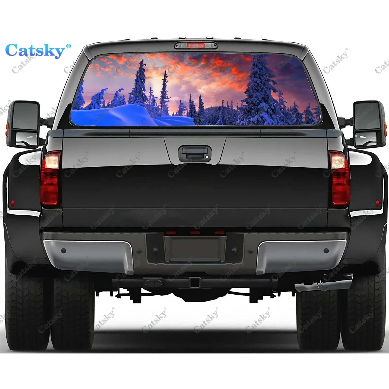 

Beautiful Winter Sunset Car Rear Windshield Sticker Truck Window See Through Perforated Back Glass-Window Vinyl Decal Decoration