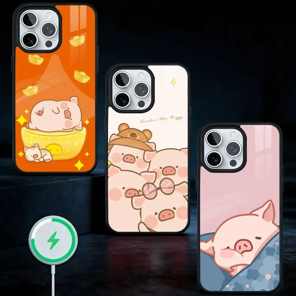 Cartoon LuLu Pig Phone Case For iPhone17,16,15,14,13 Plus,Pro Max Magnetic For Magsafe Wireless Charging