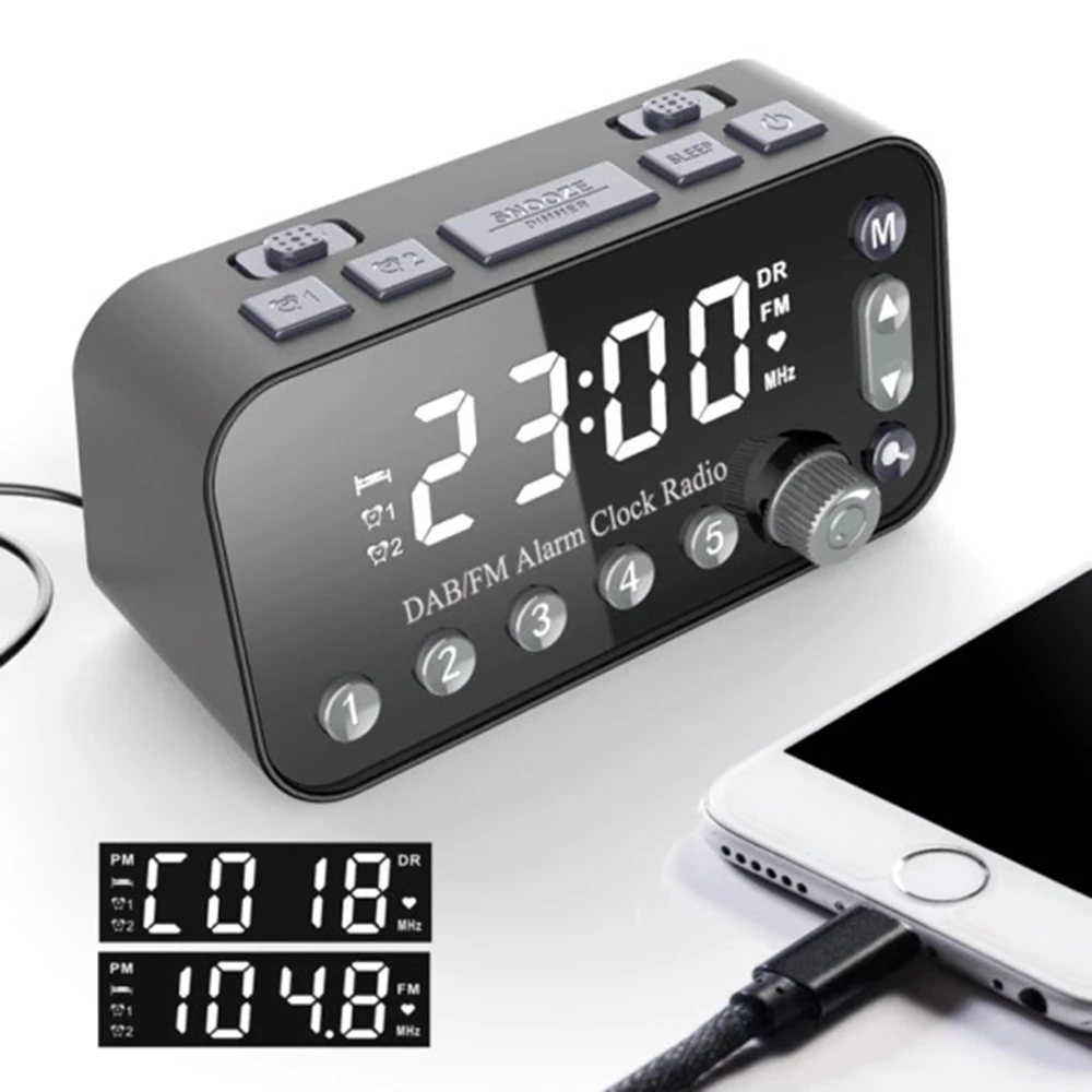 

Digital Alarm Clock DAB FM Radio, Dual USB Charging Port LCD Display Backlight Adjustable Volume