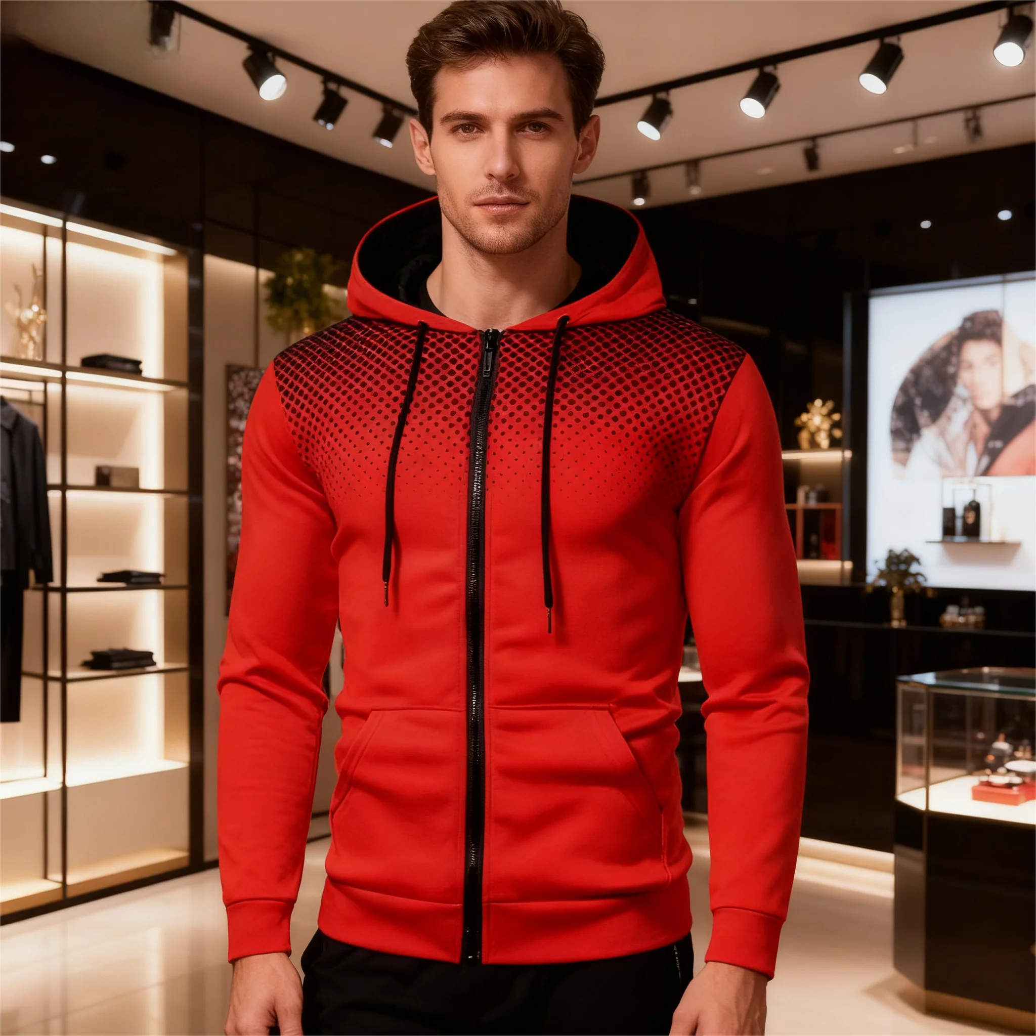 سترة رجالية معطف خارجي هوديي الخريف سستة إغلاق سترة بلون عادية كم طويل بلوزات معاطف فضفاضة الذكور Clothi #1