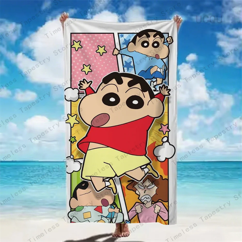 

Comfy Crayon Shinchan Beach Towel Summer Soft Anime Design Quick Dry Lightweight for Pool Seaside Sunny Fun