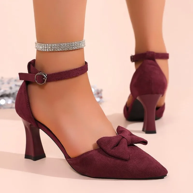 

2026 Women's Fashion High Heels Single Shoes Buckle Hollow out Pointed Toe Butterfly Knot Casual Shoes
