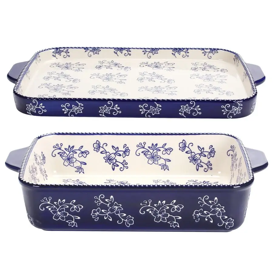 

by Tara Baking Pans Set 9x13 Set of 2 Blue Floral Lace Bakeware Sets with Casserole Dish for Oven and Serving Dish for Lasagna,