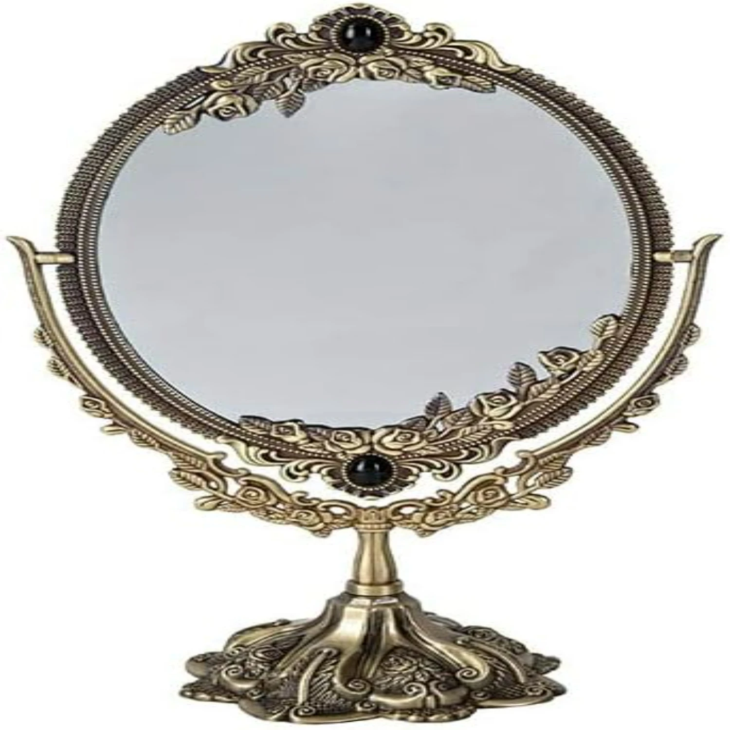 

Vintage Small Bronze Double Sided Makeup Mirror: Essential High-Quality Chic Alloy Metal Table Desktop Mirror with Stylish 360 D