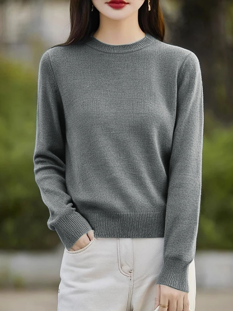 

High-End Pure Cotton Knitted Sweater Women's Autumn Winter Thiened round Ne Pullover Korean Sle Warm Base irt