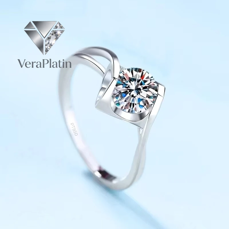VeraPlatin	Wedding Band Fine Jewelry Platinum PT950 Rings for Women Engagement Moissanite Diamond VVS1 D Color 0.5/1ct Girl Vale