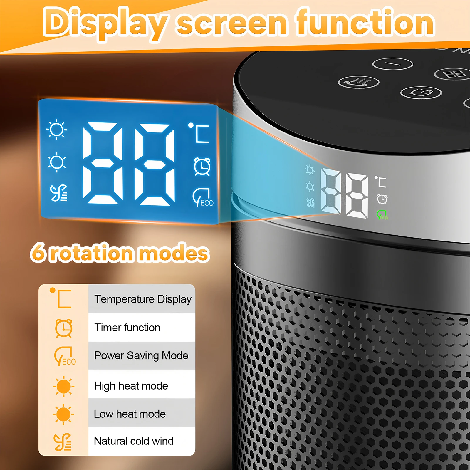 Portable Heater 90° Oscillation 1500W PTC Ceramic Electric Heaters Adjustable Thermostat with Remote 4 Levels for Easy Transport