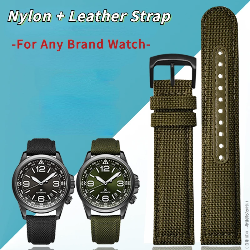 Nylon +Genuine leather watchband 20mm 21mm 22mm for seiko timex citizen tissot watch band mens wristband Wrist strap accessories