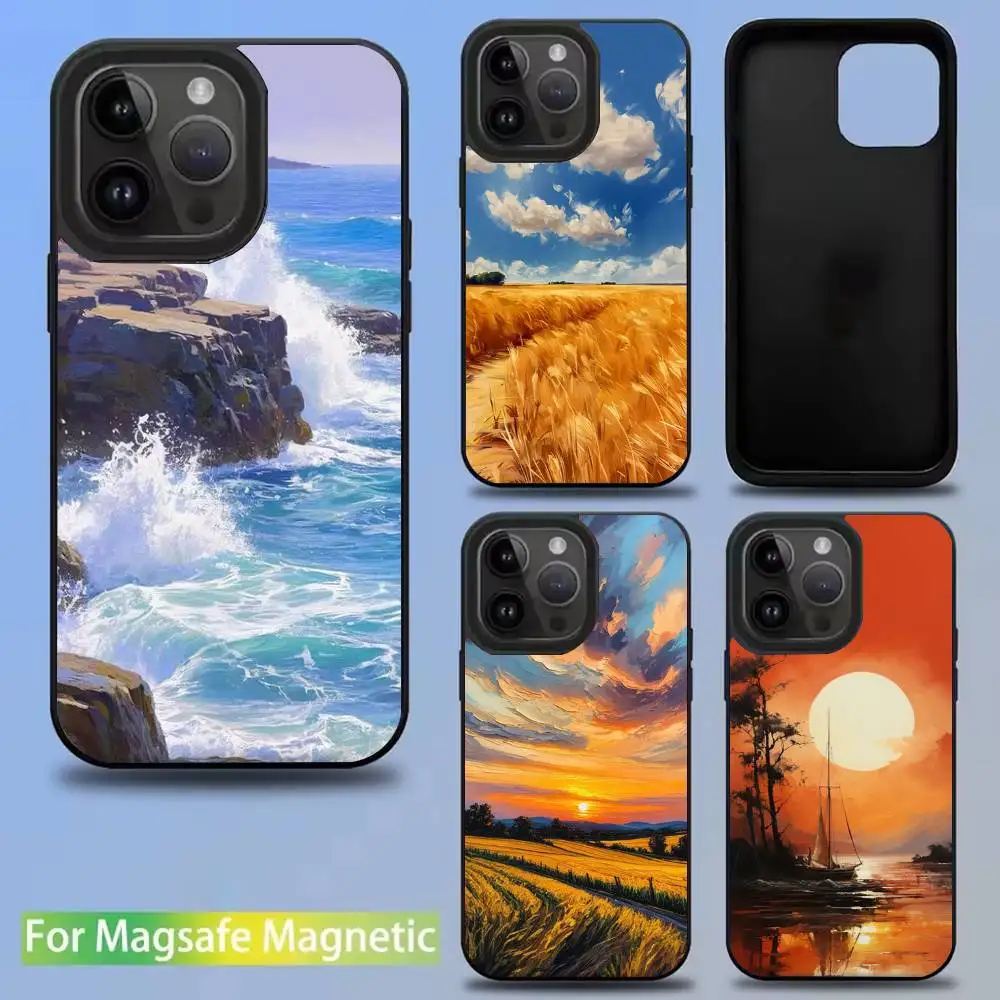 

Landscape Pattern Phone Case For iPhone 17,16,15,14,13,12,11,Pro,Max,Plus,Mini,SE New Magsafe Magnetic Wireless Charging